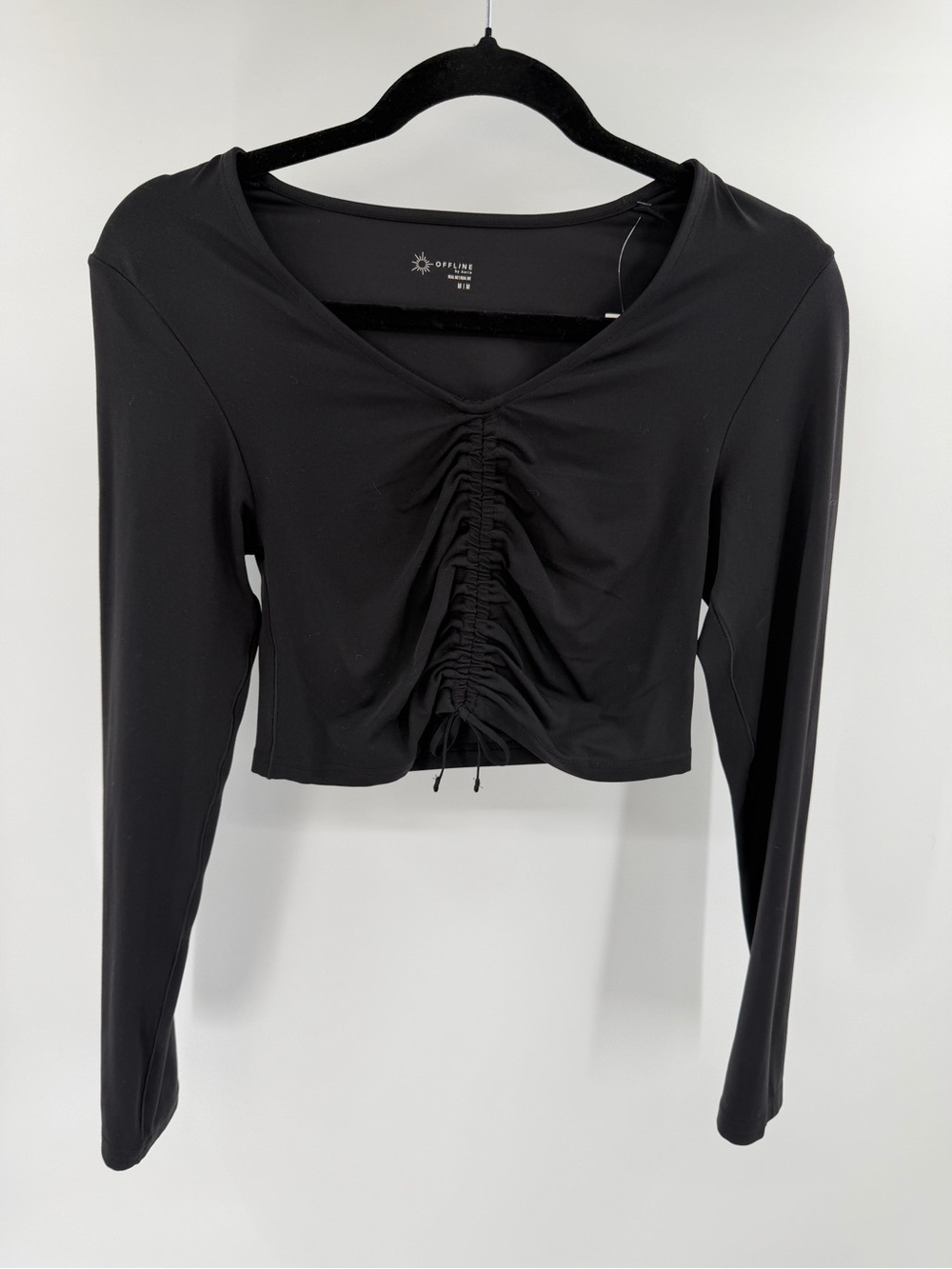 Aerie Offline Black Ruched Cropped Longsleeve Medium New with tags
